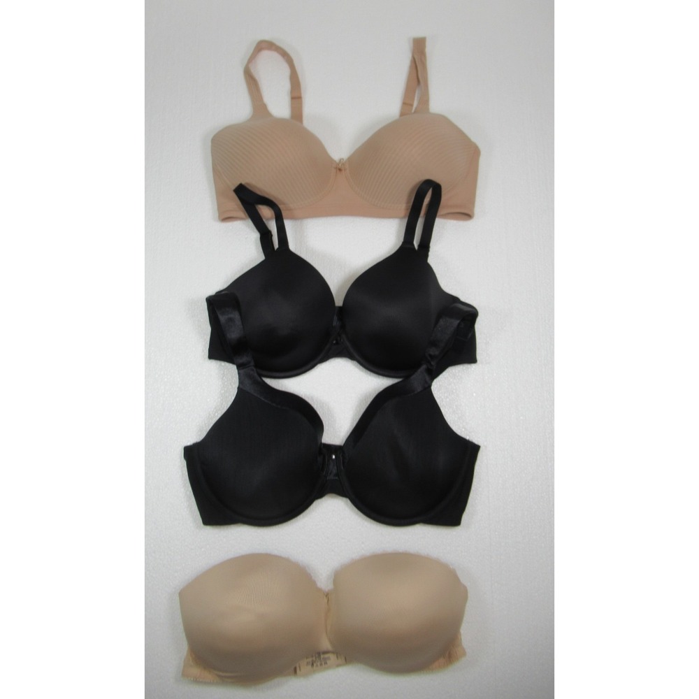 4 Vanity Fair Bras Lot Bundle 36D Black Beige Wireless Underwire 72389 75338